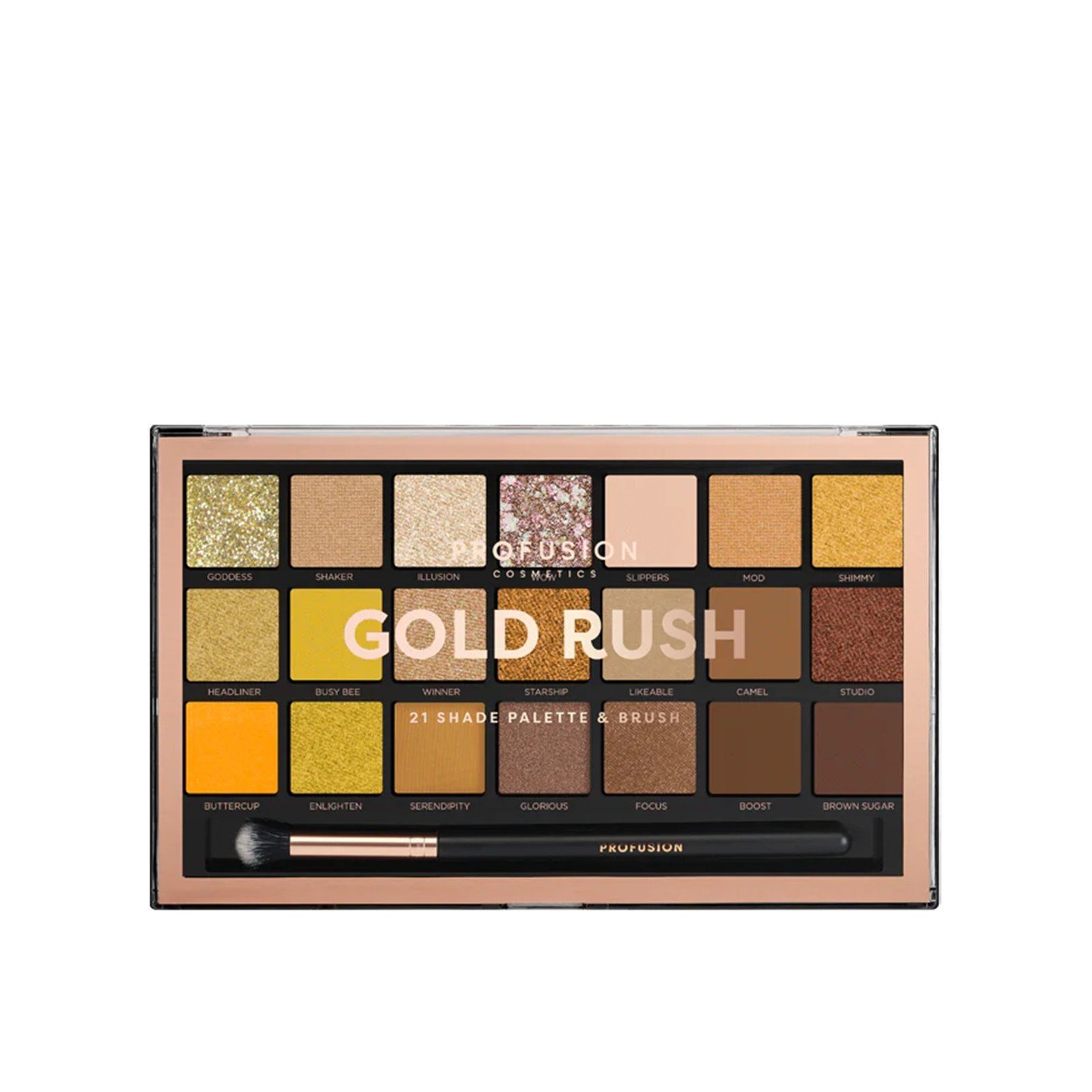 Profusion Cosmetics 21 Shade Palette & Brush Gold Rush Qatar