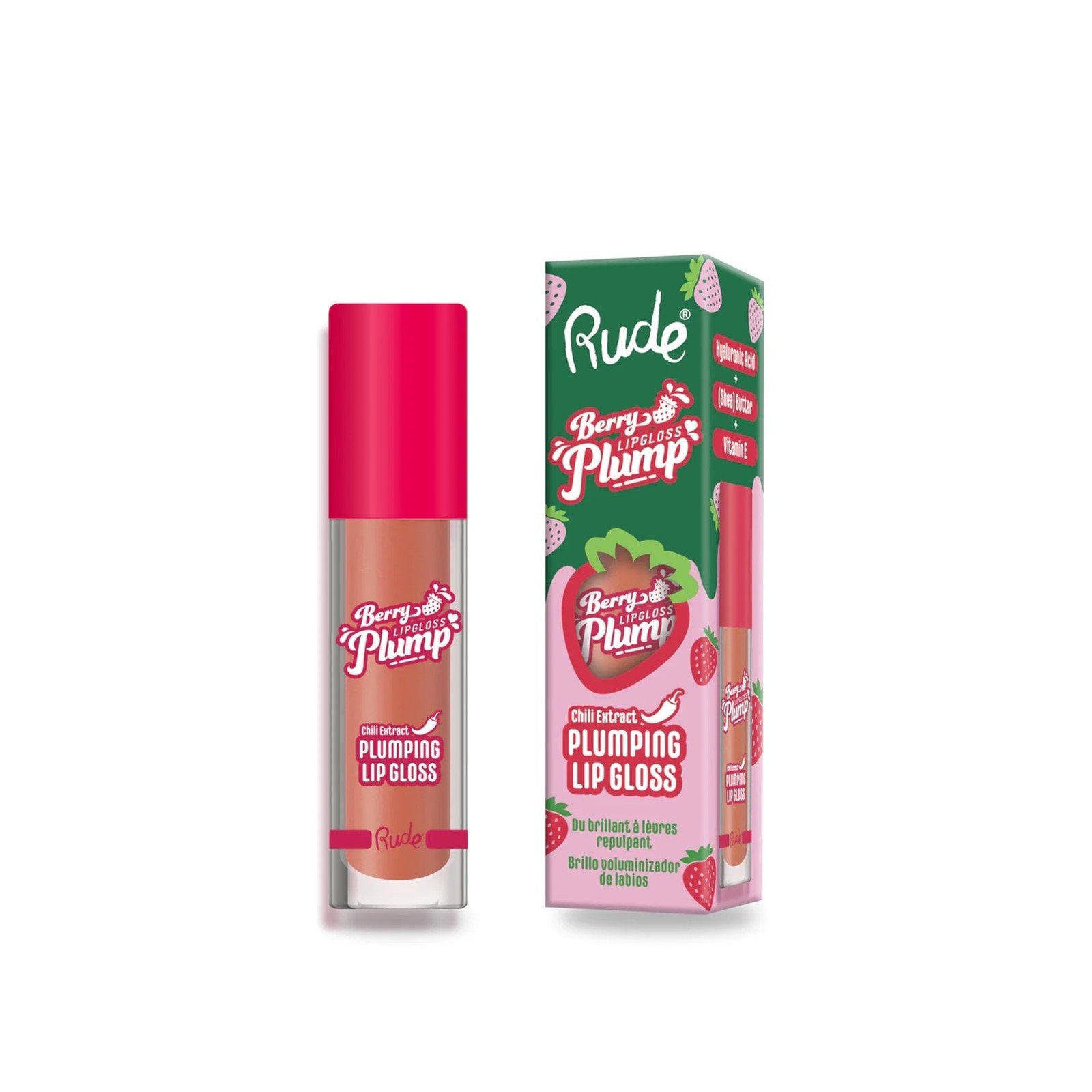 Rude Cosmetics Berry Plump Plumping Lip Gloss Bare 4ml