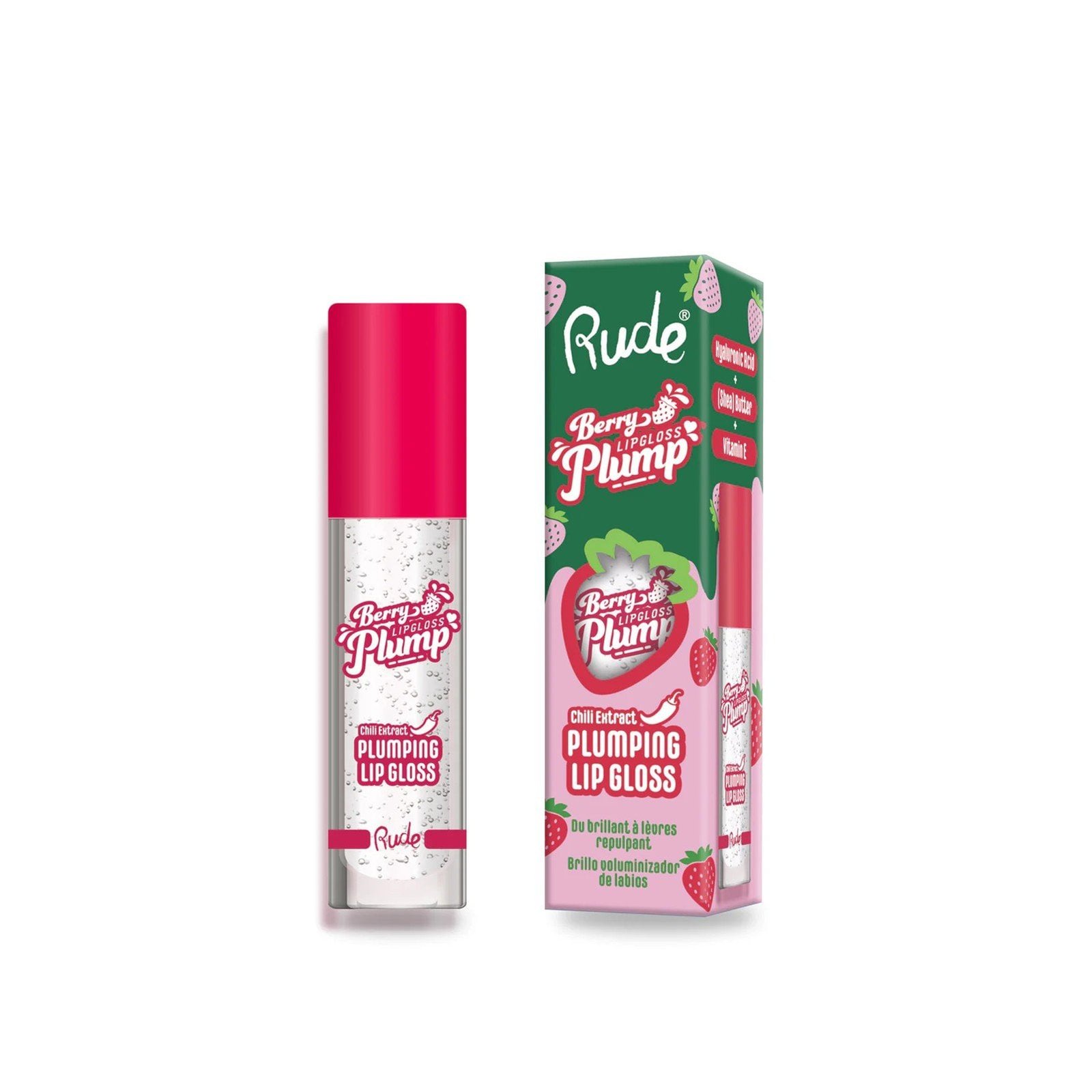Rude Cosmetics Berry Plump Plumping Lip Gloss Crystal Clear 4ml
