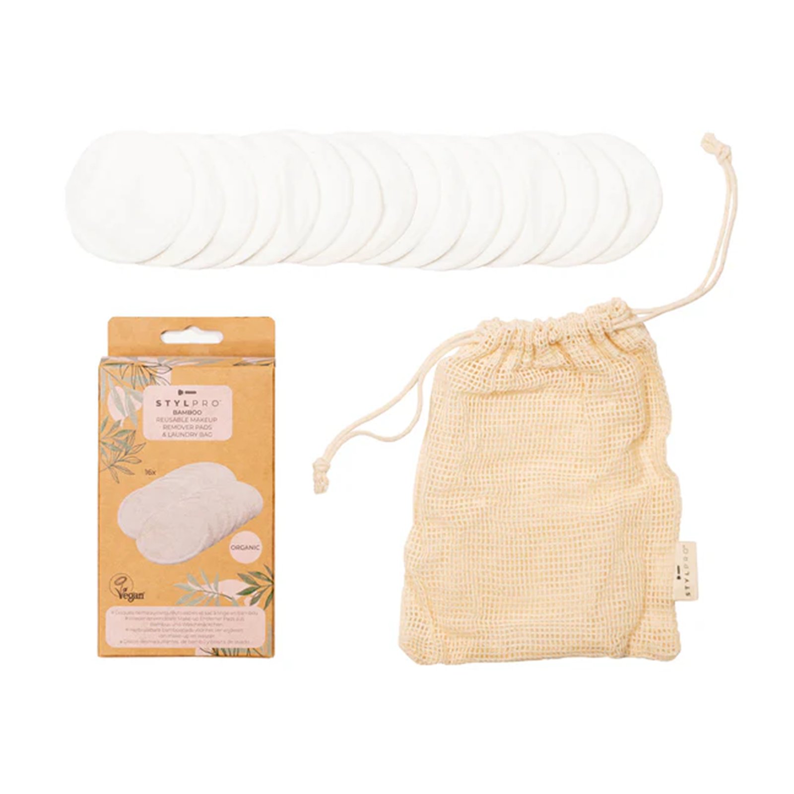 STYLPRO Bamboo Reusable Makeup Remover Pads & Laundry Bag x16