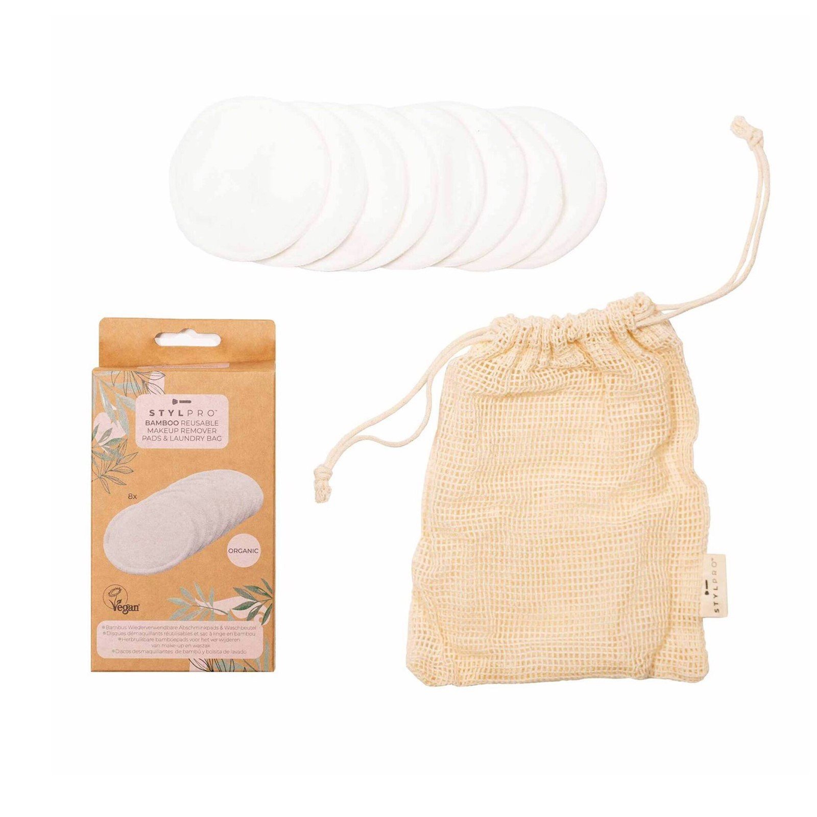 STYLPRO Bamboo Reusable Makeup Remover Pads & Laundry Bag x8