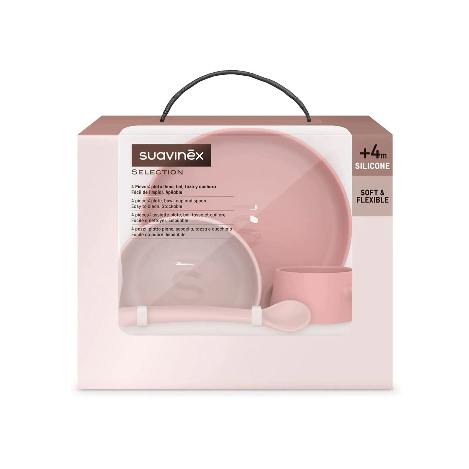 Suavinex Selection Soft & Flexible Silicone Feeding Set Pink +4m