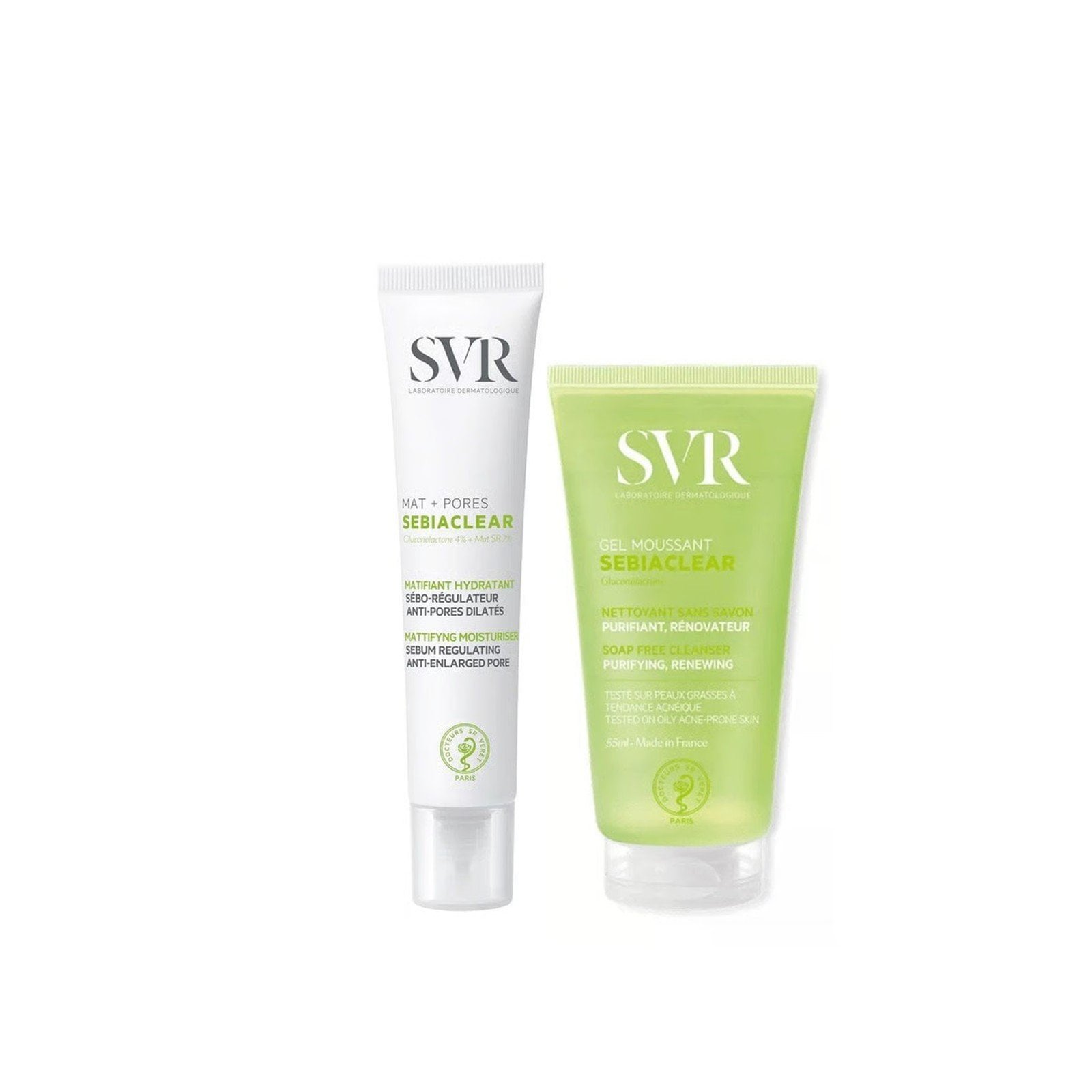 SVR Sebiaclear Mat+Pores Mattifying Moisturizer 40ml + Cleansing Gel 55ml (1.35 fl oz + 1.85 fl oz)