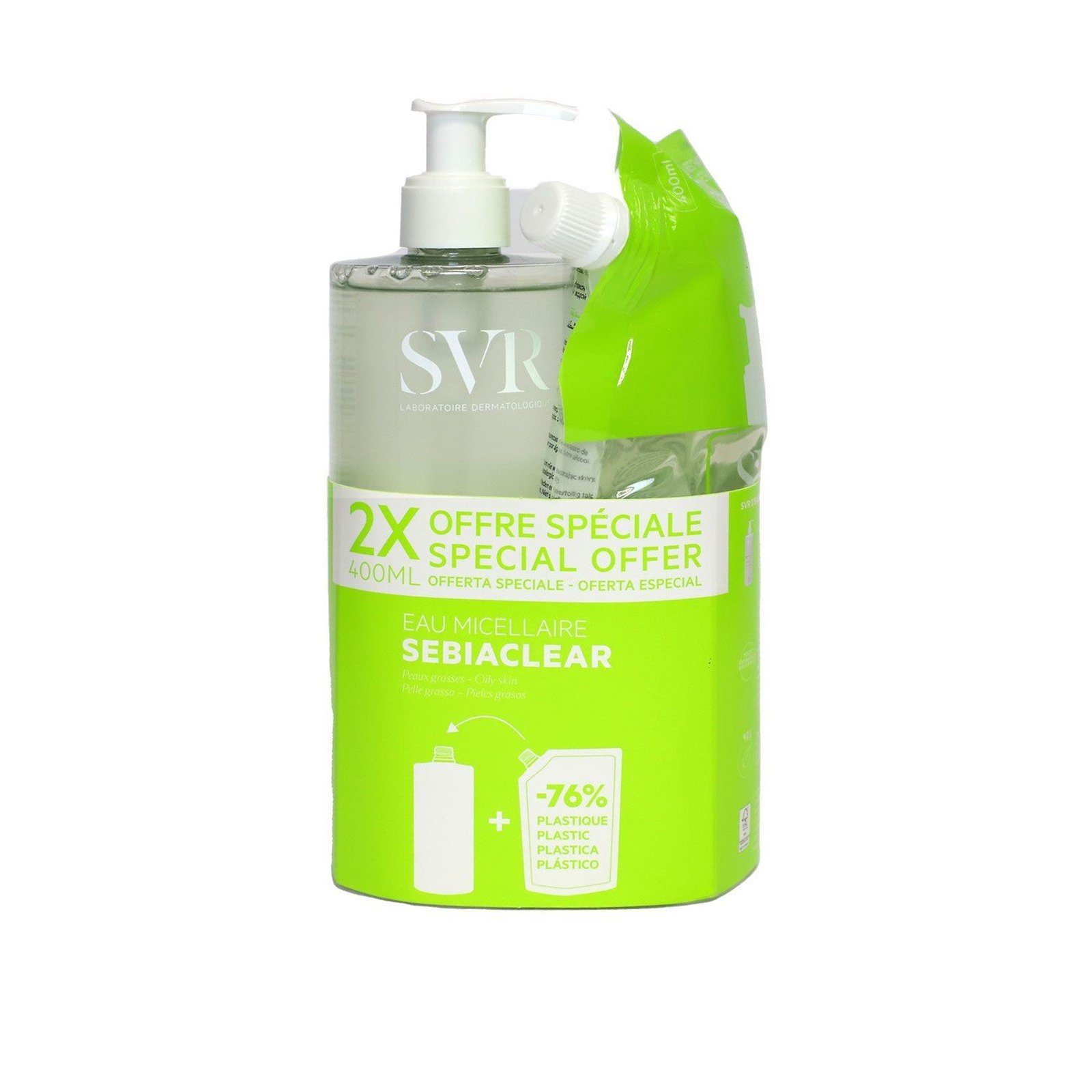 SVR Sebiaclear Purifying Cleansing Gel 400ml +  Eco Refill 400ml