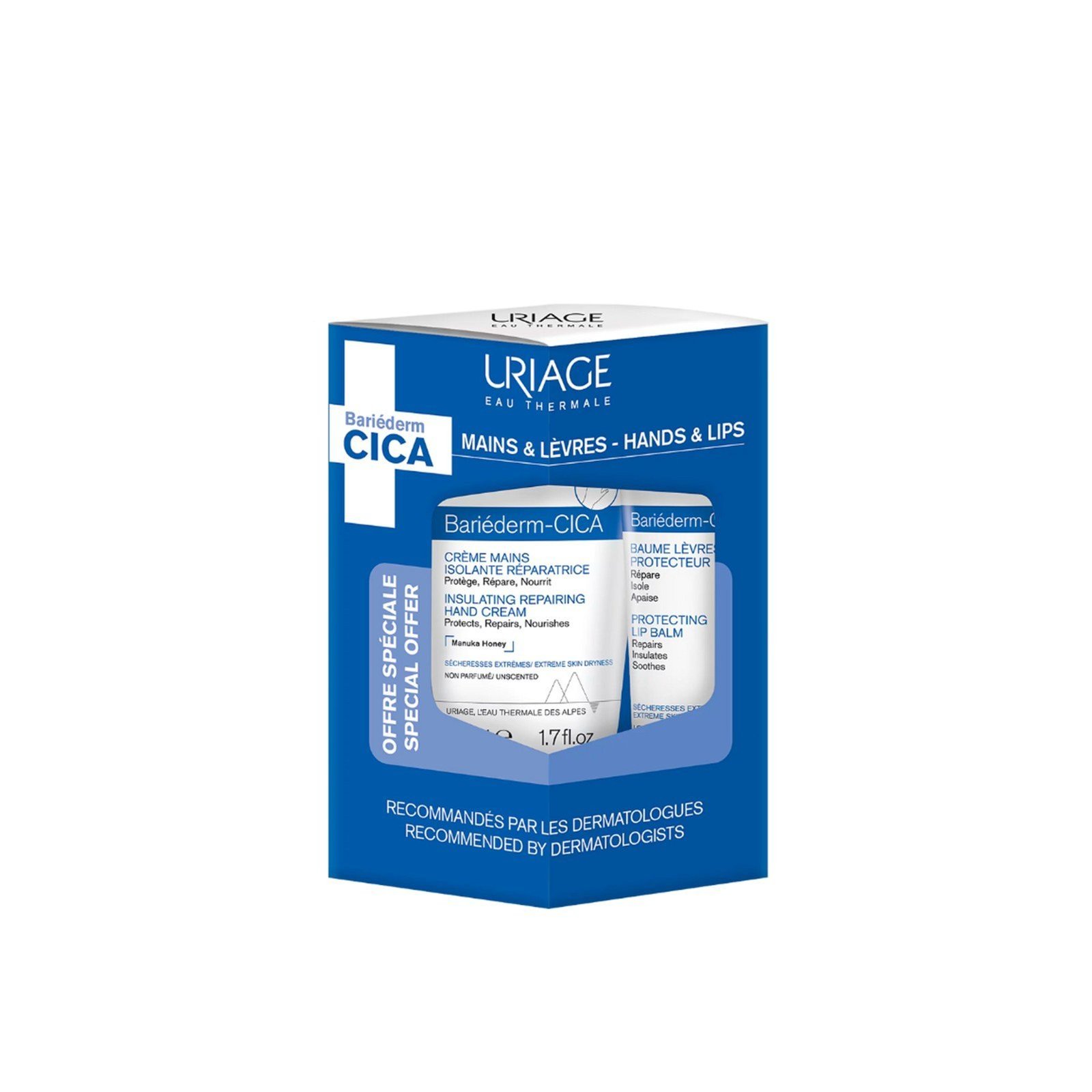 Uriage Bariéderm-CICA Insulating Repairing Hand Cream 50ml + Bariéderm-CICA Protecting Lip Balm 15ml
