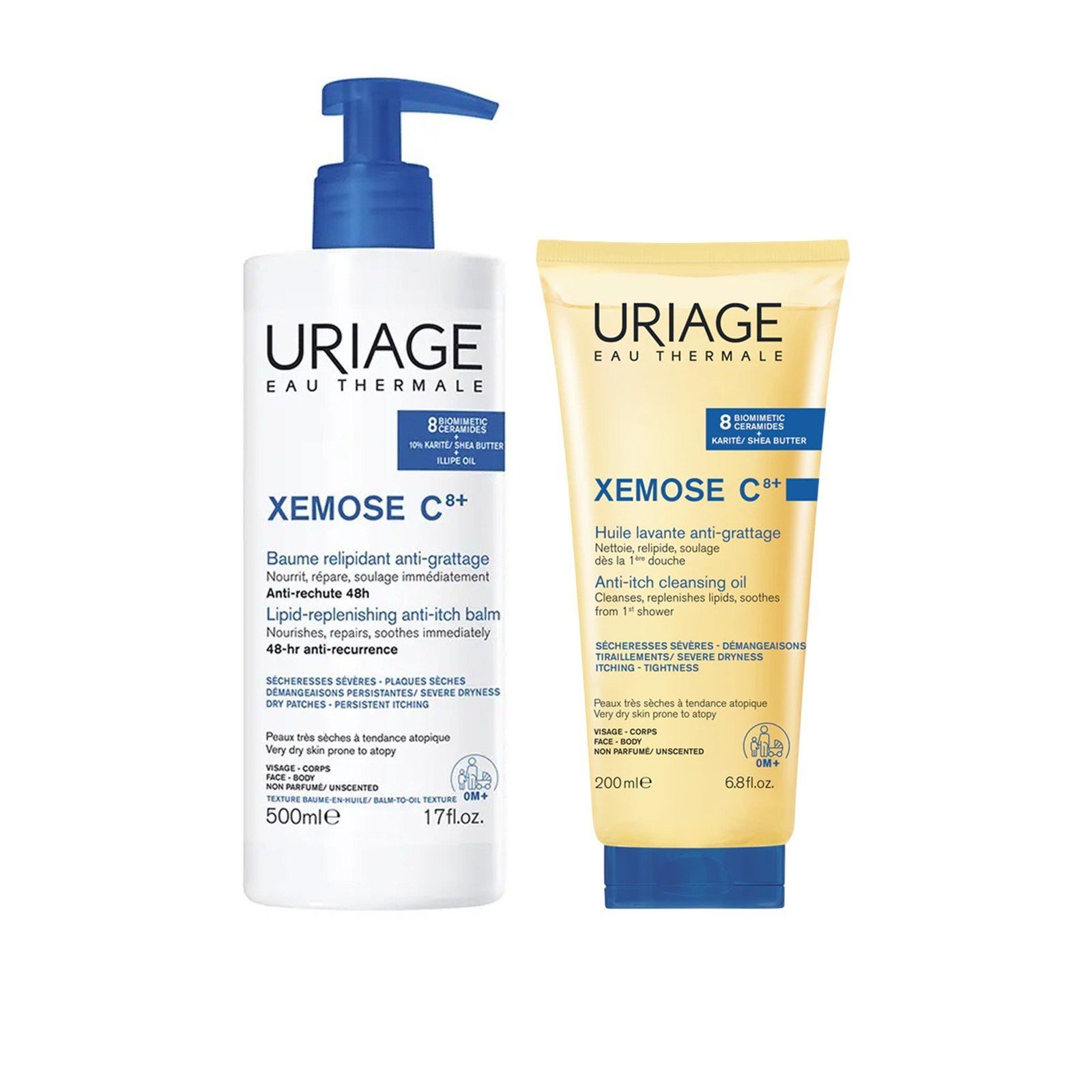 Uriage Xemose C8+ Lipid-Replenishing Anti-Itch Balm 500ml + Cleansing Oil 200ml