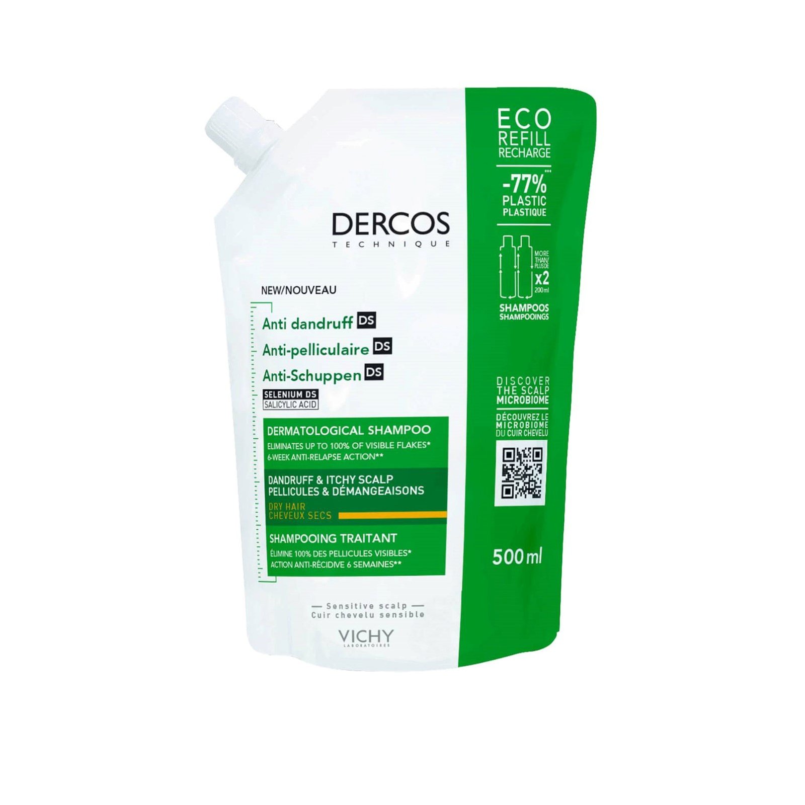 Vichy Dercos Anti-Dandruff DS Shampoo for Dry Hair Eco Refill 500ml (16.9 fl oz)