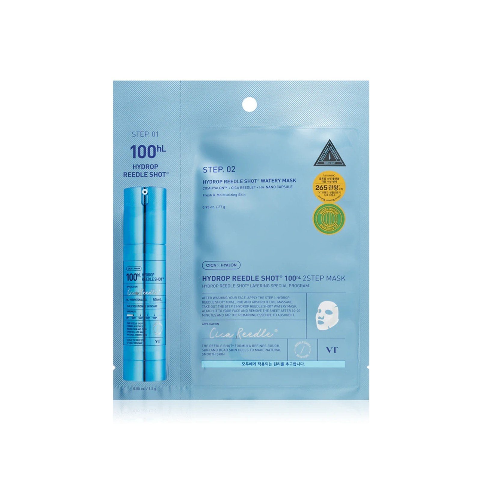 VT Cosmetics Hydrop Reedle Shot 100hL 2-Step Mask Hydrating Hydrogel Face Mask x1 (0.05oz)