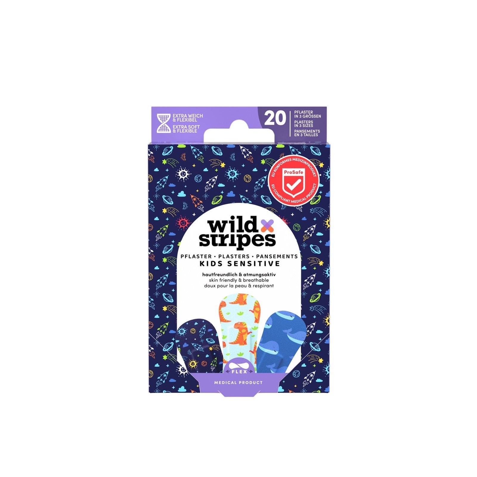 Wild Stripes Kids Sensitive Plasters Space x20