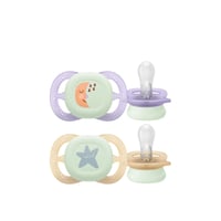 Philips Avent Ultra Start Night-time Pacifier 0-2m Purple/Yellow x2