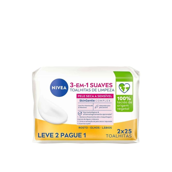 Nivea Toallitas Limpiadoras Suaves Biodegradables Piel Seca/Sensible 2x25