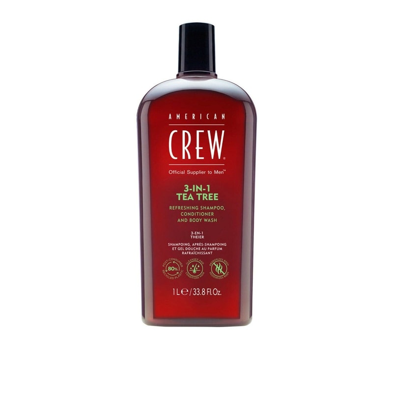 American Crew 3-In-1 Shampoo, Balsamo e Detergente Corpo Tea Tree 1L