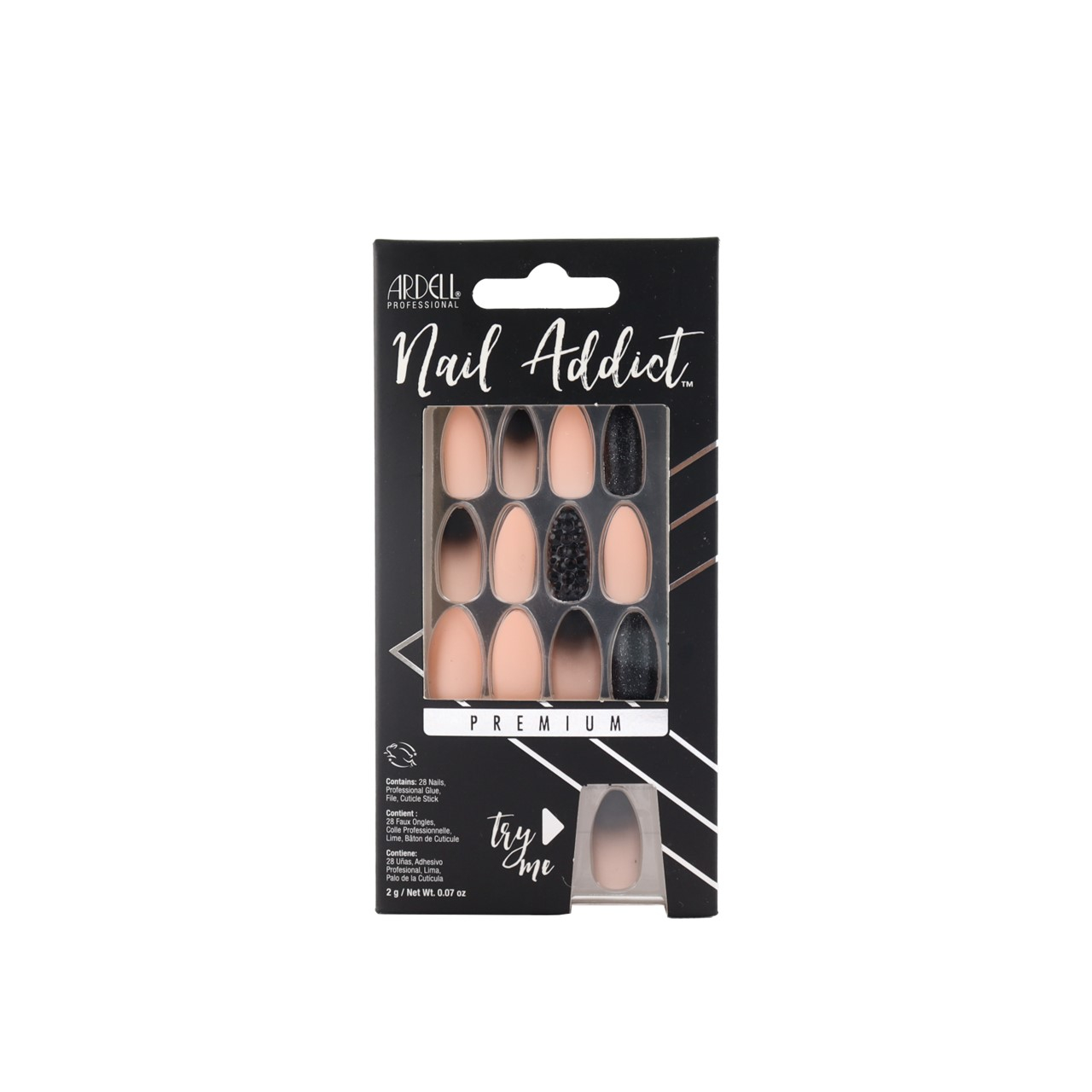 how to apply press on nails: Ardell Nail Addict Premium Artificial Nails Black Stud Pink Ombre