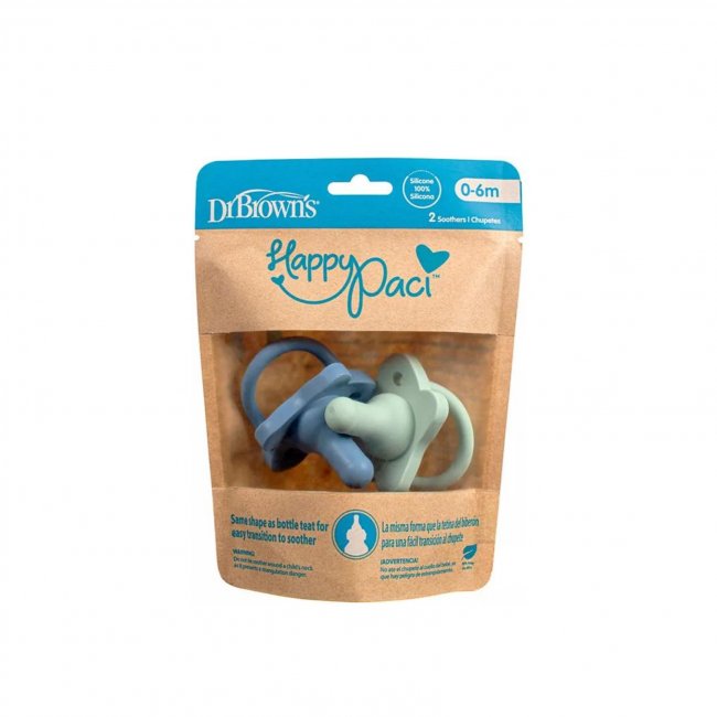 Buy Dr. Brown’s HappyPaci Silicone Pacifier 06m Green and Blue x2