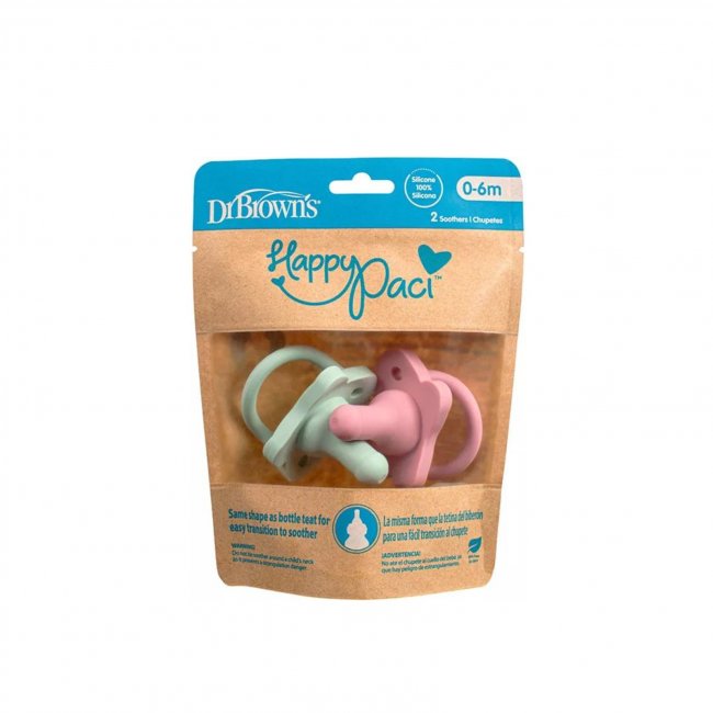 Buy Dr. Brown’s HappyPaci Silicone Pacifier 06m Green and Pink x2