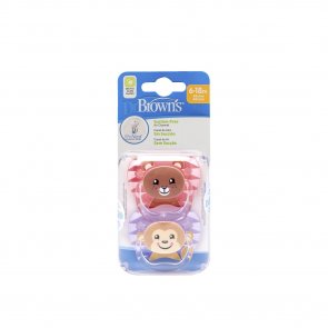 Dr. Brown's PreVent Animal Faces Pacifier 6-18m Pink x2